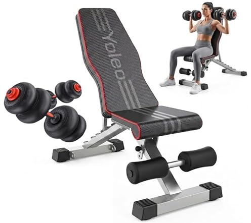 YOLEO klappbare Hantelbank Multifunktion Training Fitness Bank Bauchtrainer Schrägbank mit 6-Fach Verstellbarer Rückenlehne/3-Fach verstellbarer Sitzkissen,Belastung 300kg