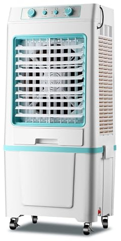 Enfriador de aire evaporativo, enfriador portátil de 3 velocidades, tanque de agua de 40 litros, oscilación de 120°, control de perilla, ideal para habitaciones grandes y uso al aire libre