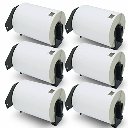 BETCKEY - 6 rullar DK-11241 Etiketter kompatibla med Brother, 102mm x 152mm, 1200 etiketter, fraktetiketter som används för Brother QL etikettskrivare[6 återanvändbara etiketthållare]