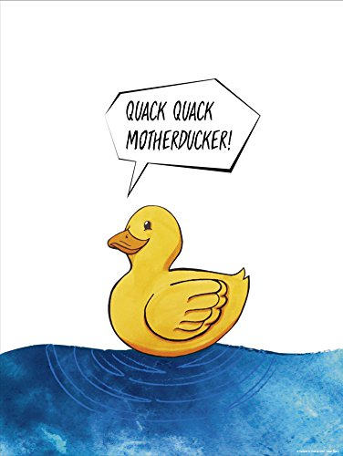 Quack Quack Motherducker Premium Kunstdruck mit Badeente - exklusives Poster mit Quietscheente - 200g/m², mattes Papier, schimmernde Farbe - 30 x 40 cm + Original tesa Powerstrips® (1 Pack/20 Stk.)
