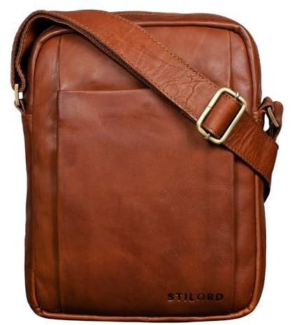 STILORD Harry Vintage Schultertasche Männer Leder für 10,1 Zoll Tablet Umhängetasche DIN A5 Herren-Handtasche Messenger Bag mit 2 Hauptfächern Farbe:cognac - braun