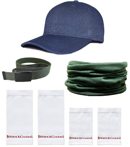 InsectGuard Zeckengamaschen – Permethrin behandelt, Zecken, Mücken, Fliegen & mehr, Insektenschutz, Uni Erwachsene, (Grün/Weiß/Blau) Komplettpaket 1