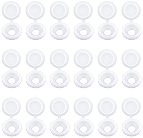 INCREWAY Screw Covers, 100pcs White Plastic Screw Cap Hinged Fold Over Caps Rubber Dust Washer Flip Tops with Storage Box, White