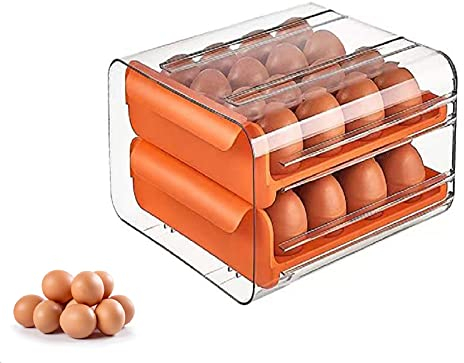 NILICAN Huevera para frigorífico, caja de almacenamiento para huevos, apilable, transparente, de plástico, para guardar huevos frescos, cajón (naranja)