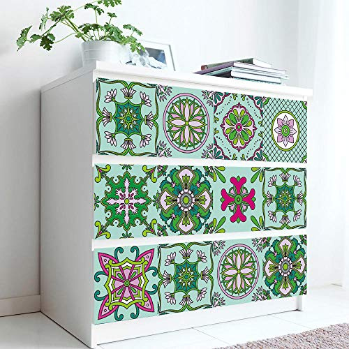 Stick on Tiles Arabian Turquoise Tile Stickers PVC Self Adhesive Wall Tiles Heat Resistant Tile Stickers for Kitchen Bathroom Waterproof Peel and Stick Floor Tiles Tile Paint 20x20cm