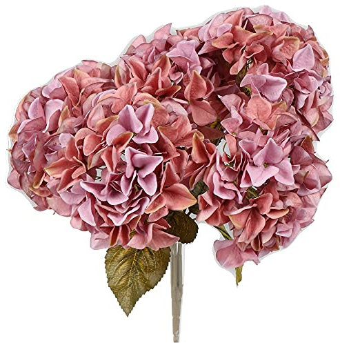 matches21, ortensia, fiori artificiali, piante decorative, 1 fascia da 5 fiori, Ø 18 cm, viola / bosco