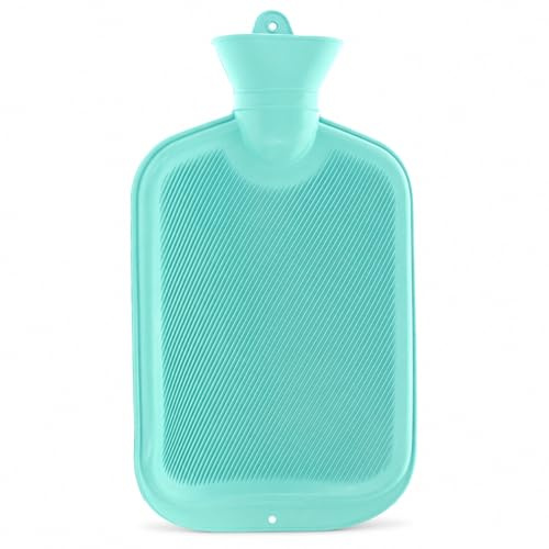 Wärmflasche mit Lamellen ohne Bezug, Bettflasche 2 Liter, Mintgrün | Wärmekissen, robust und langlebig, schmaler Flaschenhals, geruchsneutraler Naturgummi, recyclingfähig