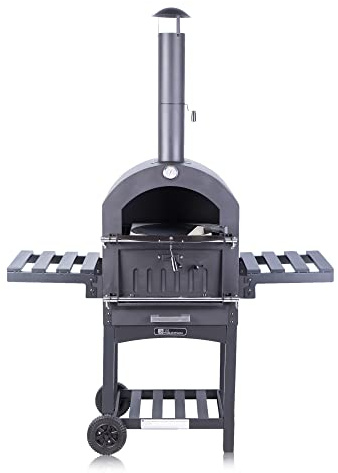 Fire Mountain Wood Fired Pizza Oven & Smoker, Charcoal Pizza Oven for Outdoor Cooking, Includes Pizza Stone & Peel, Reaches 370°C, Portable Garden Pizza Oven, Black