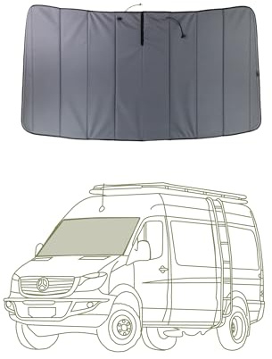 VanEssential Insulated Magnetic Blackout Front Windshield Cover Designed for Mercedes-Benz NCV3/VS30 (Van Years 2007 to Current) - Charcoal Gray
