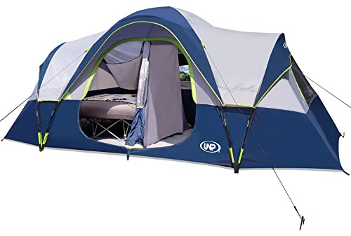 UNP Camping Tent 10-Person-Family Tents, Parties, Music Festival Tent, Big, Easy Up, 5 Large Mesh Windows, Double Layer, 2 Room, Waterproof, Weather Resistant, 18ft x 9ft x78in (Dark Blue)