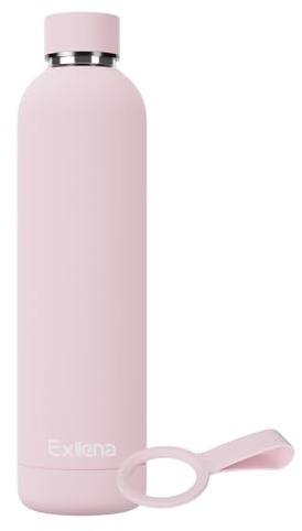 Exllena Trinkflasche Edelstahl 1L - Hochwertige Thermosflasche Mit Silikongriff für Sport, Büro und Reisen - 24 Stunden Kühlfunktion - 12 Stunden Warmhaltefunktion - Auslaufsicher (Rosa)