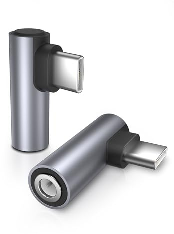 JSAUX 2Pack rechtwinkligen USB C auf 3.5 mm Audio Adapter, Typ C auf Kopfhörer Buchse Dongle Aux Adapter kompatibel mit Samsung Galaxy S24/S23 Ultra iPad Pro, MacBook, iPhone 17/16/15 - Grau