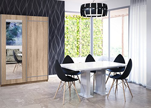 ALTDECOR Esstisch ausziehbar, ideal als Küchentisch, Esszimmertisch - oder Wohnzimmertisch, solide Konstruktion aus Möbelplatte, 120-160x80x75 cm - Hochglanz Weiß - Loss