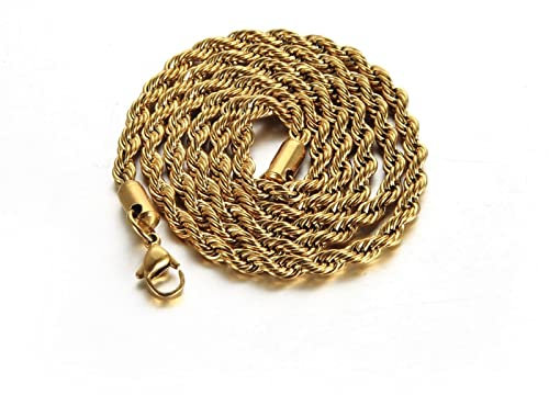 Aotiwe Schmuck Kette Edelstahl, Halskette Herren Gold 4mm Seil Link Chain 50cm Jahrestag Geschenk