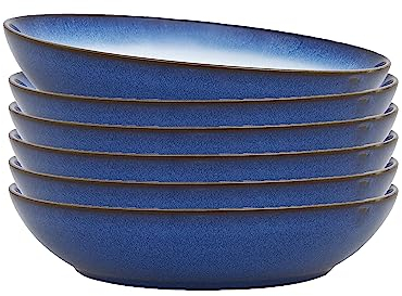 Denby - Blue Haze Coupe Pasta Bowls Set of 6 - Dishwasher Microwave Safe - Scratch Chip Resistant - Ceramic Stoneware Tableware