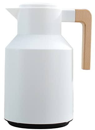 Karlak Jarra térmica de café de 1L, Jarra térmica de Doble Pared, Termo con Mango de Madera, hervidor de Agua, Termo Aislado, Jarra de té para Mantener el frío Caliente