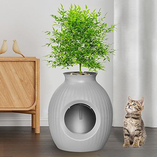 CHHMAELOVE Blumentopf-Katzentoilette, vollständig geschlossene, intelligente Plasma-Katzentoilette, Pflanzentoilette, Desodorierung, spritzwassergeschützt, Katzenzubehör, abnehmbar/waschbar