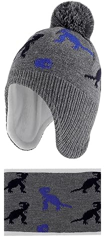 LACOFIA Cappello e Sciarpa Invernale per Bambino Berretto a Maglia con Copriorecchie Neonato Cappellino e Scaldacollo Lavorato Bimbo con Fodera in Pile Grigio 6-12 Mesi S