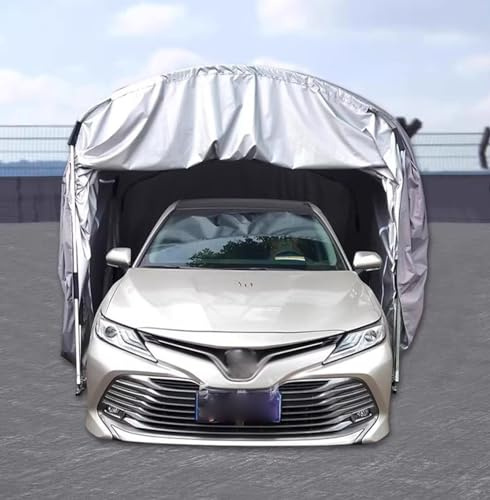 CAULO Vollautomatischer, Ferngesteuerter, wetterfester Carport, Autoüberdachung, Autogarage, Autoschuppen, faltbar, einziehbar, abschließbar (Silver)
