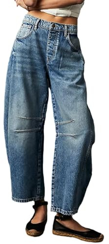 Pantalones de mezclilla holgados de pierna ancha para mujer, cintura media, recortados, estilo vintage, estilo Boyfriend Y2K, holgados