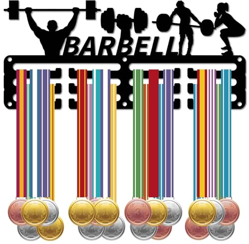 CREATCABIN Langhantel-Powerlifting-Medaillenhalter,Medaillenaufhänger,Präsentationsständer,Gewichtheben,Sport,Metall,Zum Aufhängen,Sportler-Auszeichnungen,Eisen-Wandhalterung,Für Wettkampf,29x13cm