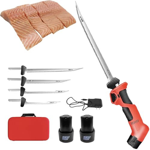 OmePS Cuchillo de Filete de Pescado eléctrico inalámbrico, Cuchillo de Filete eléctrico inalámbrico para Pescado/Pesca al Aire Libre, con 4 Cuchillas alternativas antiadherentes recubiertas de Acero