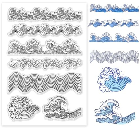 PH PandaHall Wellen Clear Stamps Ozean Stil Clear Stamps Meereswellen Gummistempel Transparente Silikonstempel für Kartenherstellung DIY Scrapbooking Fotoalbum Sommerstrand