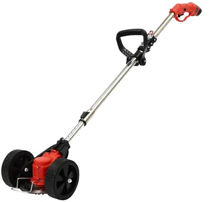 Battery Cordless Grass Trimmer with Wheels, Foldble Battery Trimmer, Grass Trimmer/Edger with Fast Charger, 8 Blades, 1300mAh, 12000rpm, Operating Lever Adjustable Height: 0.9-1.25m/2.95-4.1ft (Red)