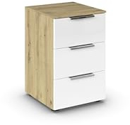 Rauch Möbel Flipp, Nachttisch, Glas Weiß/Eiche Artisan, Maße 40x61x42 cm | Nachtkommode, 3 Schubladen, mit Glasfront, Soft-Close-Funktion, für Schlafzimmer, Kinderzimmer, Jugendzimmer, Gästezimmer