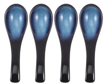 Luxshiny Cuillère En Céramique Japonaise Pour Soupe Et Dessert Design Rétro Bleu Courbé Léger Et Compact Idéal Pour Usage Quotidien Et Cadeau