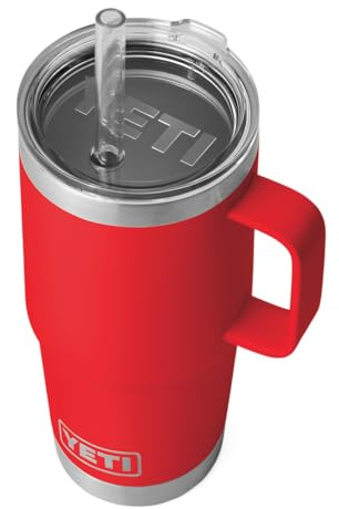 YETI Rambler Straw Mug, Stainless Steel Vacuum Insulated Mug with Straw Lid, Rescue Red, 25 oz (739 ml)