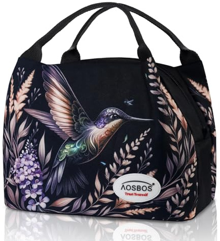 AOSBOS Kühltasche Klein Lunchtasche Herren Isoliertasche Leicht Lunch Bag zur Arbeit Schule Faltbar Meal Prep Tasche Wasserdicht Frühstückstasche Lunchbox Tasche Reißverschluss 8,5L Kolibri