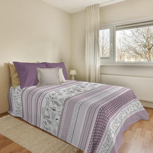 PENSIERI DELICATI Cubrecama de 170 x 280 cm, Individual 100% Algodón Pique, Ideal Como Decorativa, Manta Salvavidas Cama de 1 Plaza, Fantasía BauBau Rosa, 100% Made in Italy