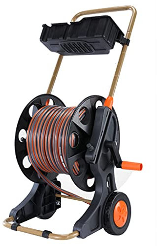 Gartenschlauchwagen, tragbarer Schlauchwagen, schwarz für den Außenbereich, robuste Metallschlauchführung, Anti-Tropf-Gerät, Gartenwerkzeug-Zubehör (30 m)