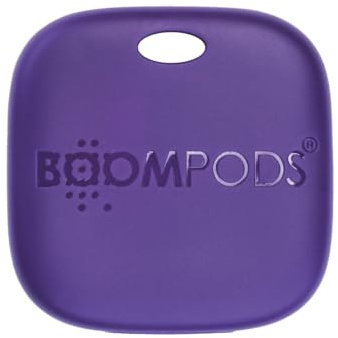 Boompods Boomtag Wiederaufladbarer Schlüsselfinder - Ozeanplastik Bluetooth Tracker kompatibel mit Apple Wo ist? App, Wasserdichter Key Finder, Mini Ortungsgerät für Schlüssel, Taschen, Lila