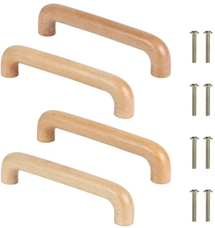 SWAWIS Möbelgriff, Holz, 128 mm, Griffe für Schrank, Schublade, Holz, mit Schrauben, für Schublade, Schrank, Möbel, 4 Stück