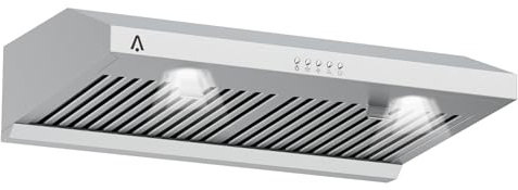 GarveeTech Under Cabinet Range Hood 30 in, 400 CFM Range Hood for Duct/Ductless Convertible, Stainless Steel Kitchen Vent Hood with 3 Speed Exhaust Fan and Two Bright LED Lights