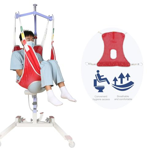 Full Body Toileting Sling for Hoist, Patient Lift Sling with Mesh Polyester for Showering & Hygiene (M-Red)