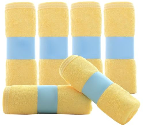 Huamengyuan Baby Babyhandtücher Waschlappen Handtücher Set Weiche Gesichtstücher Spucktücher Baumwolle Mulltücher Badetuch für Kinder Multifunktion Bambusfaser Babys Mädchen Jungen6er-Pack Gelb