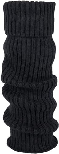 styleBREAKER Damen Beinstulpen mit hohem Wollanteil, extra lange Strickstulpen Winter, Einfarbig, flexibel und warm 08030015, Farbe:Schwarz