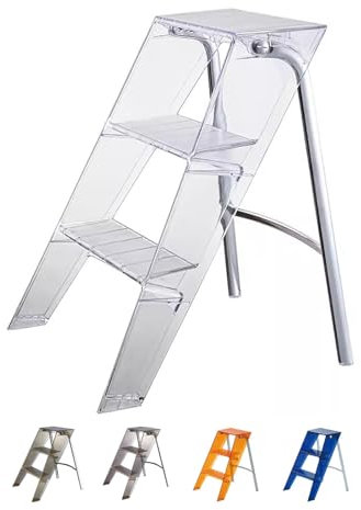 Transparenter 3-stufiger Leiterhocker aus Acryl mit Stauraum, tragbares Design für Zuhause, Küche, rutschfeste Füße und Trittflächen für Sicherheit