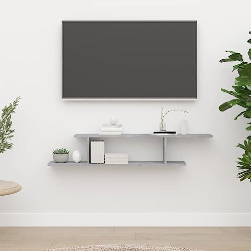 IBUQDDV Mensole Cucina Libreria Da Parete Sospesa Mensole Bagno Portaspezie Salvaspazio Scaffale TV Parete Grigio Cemento 125x18x23cm Legno Multistrato per Bagno Camera Da Letto Cucina Soggiorno