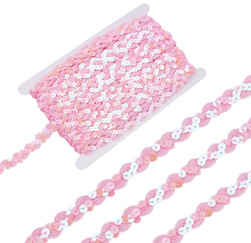 WADORN 25 m Spitzenbesatz Mit Glitzerpailletten 15mm Flacher Glitzer Paillettenstreifen Zum Nähen Basteln Flache Pailletten Geflochtene Spitzenbänder Stoff Für DIY Tanzkleider Stirnbänder Rosa