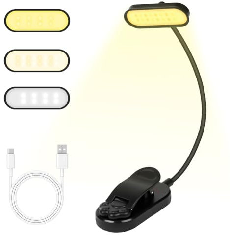vsshe LED Lampada Luce da Lettura per Libro, 16 LEDs Luce Lettura Ricaricabile USB, Lampada da lettura a clip con Clip a Collo d'oca Flessibile a 360°, 3 Modalità,Dimmerabile Senza Livelli.
