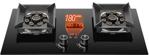Cuisinière à gaz 75CM 2 brûleurs 5,2KW, minuterie indépendante Double Face, cuisinière Autonome Camping extérieur, avec Protection Anti-Extinction (GPL)