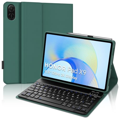 IVEOPPE Keyboard Case for Honor Pad X9 11.5 Inch 2023, UK Layout Keyboard for Honor Pad X9, Cover with Magnetically Detachable Wireless Bluetooth Keypad for 11.5'' Tablet X9, Dark Green