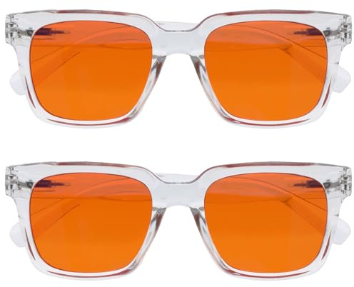 OPULIZE ERA Occhiali luce blu donna e uomo - Antiriflesso e Antibagliore - Confezione da 2 - Occhiali per computer - Protezione UV - Oversize e Rettangolare - Chiaro - Lenti Arancioni