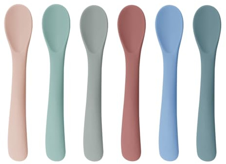6 Piezas Cucharas Silicona, Cuchara Bebe Aprendizaje, Cucharas de Silicona para la Alimentación del Bebé, Cucharas de Destete con Punta Suave