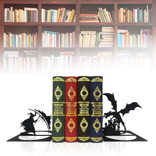 Fantasy-Drachen-Metall-Buchstützen, Gothic-Buchstützen, Drachen-Buchstützen, Zauberer-Buchstütze, Hexen-Bücherregal-Dekor, Buch-Organizer, schwarze Buchhalter für Zuhause und Büro