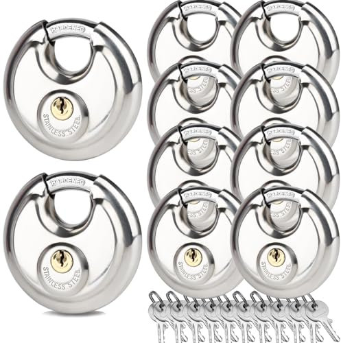 Lot de 10 cadenas à disque de même cannelure en acier inoxydable robuste pour unités de rangement extérieures, abris de jardin, portails et clôtures, design durable